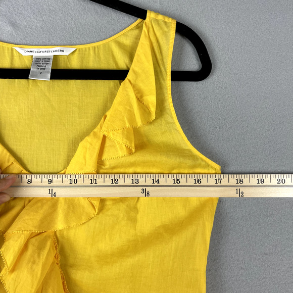 Diane Von Furstenberg Ruffle Top Women 2 Yellow Sleeveless Romantic Feminine DVF - Picture 6 of 13